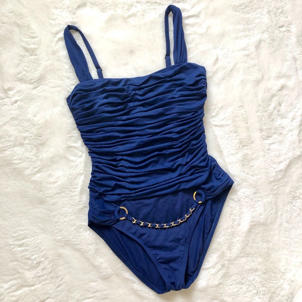 Navy Ruched One Piece Bathing Suit
